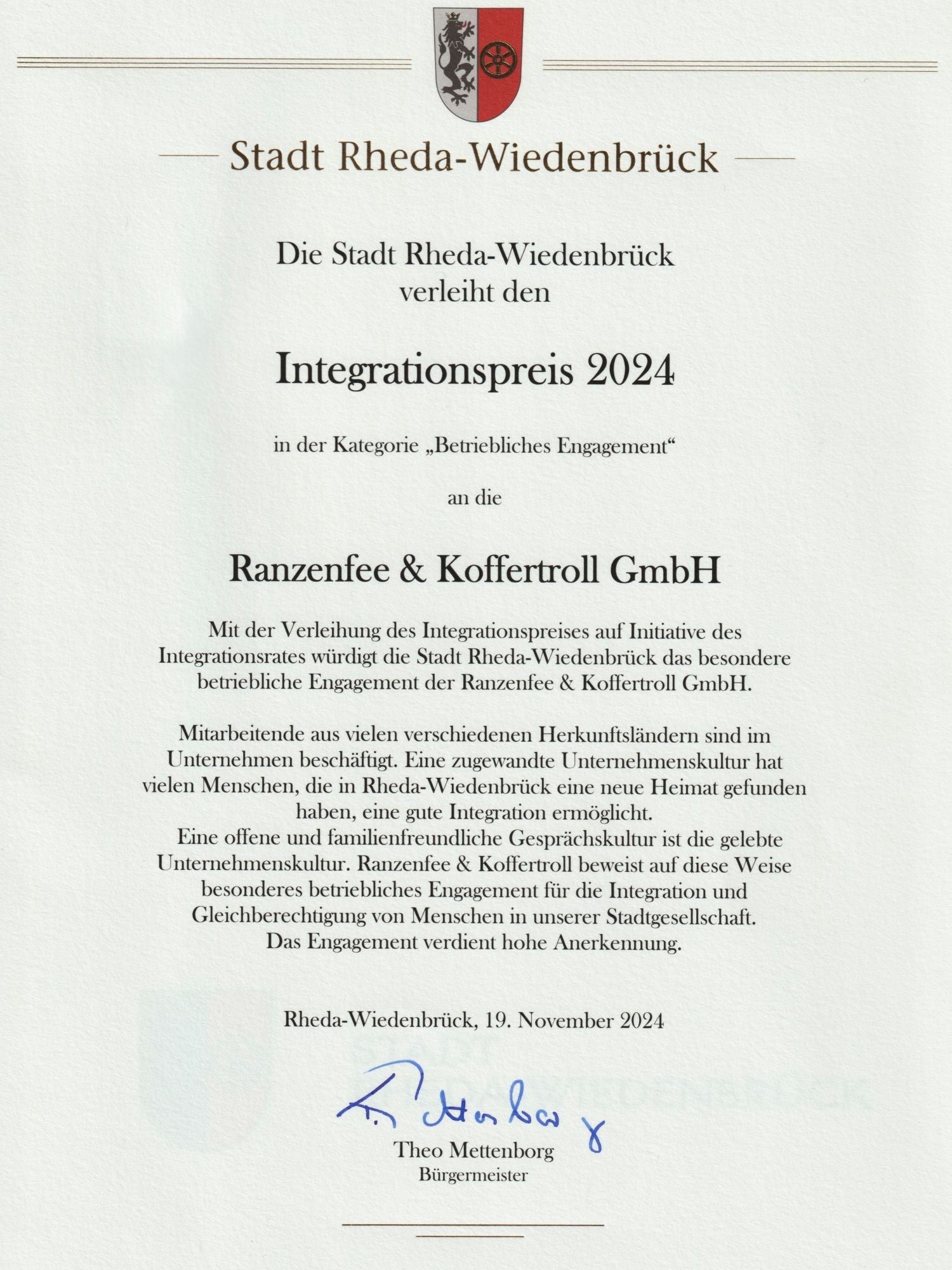 Ranzenfee & Koffertroll gewinnt den Integrationspreis 2024 der Stadt Rheda-Wiedenbrück