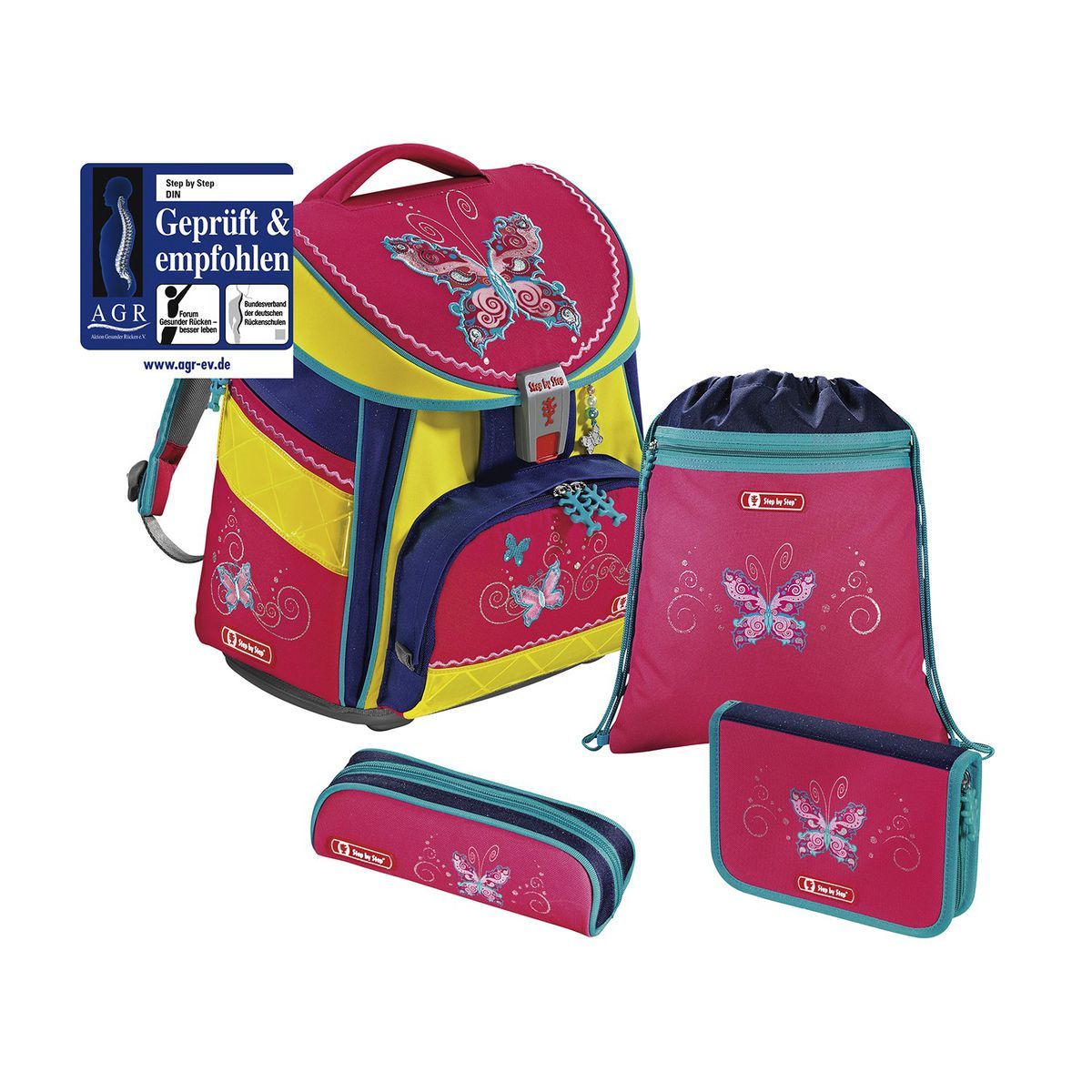 Step by Step Comfort DIN Butterfly Dancer Schulranzen Set 4tlg.