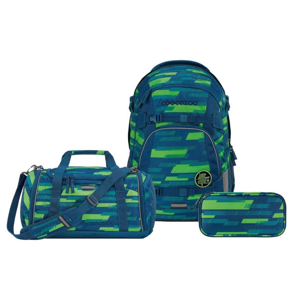 Coocazoo Mate Lime Stripe Schulrucksack Set 3tlg.