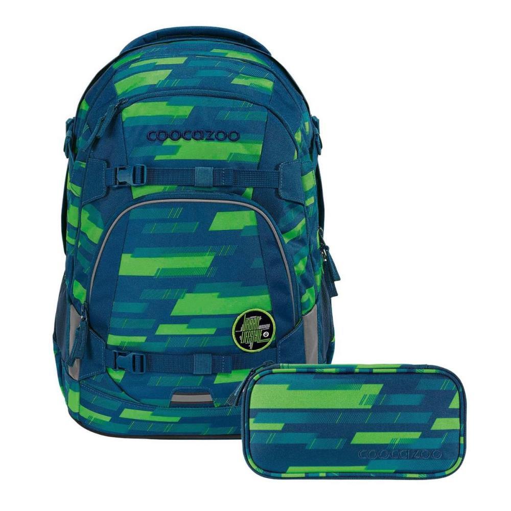Coocazoo Mate Lime Stripe Schulrucksack Set 2tlg.