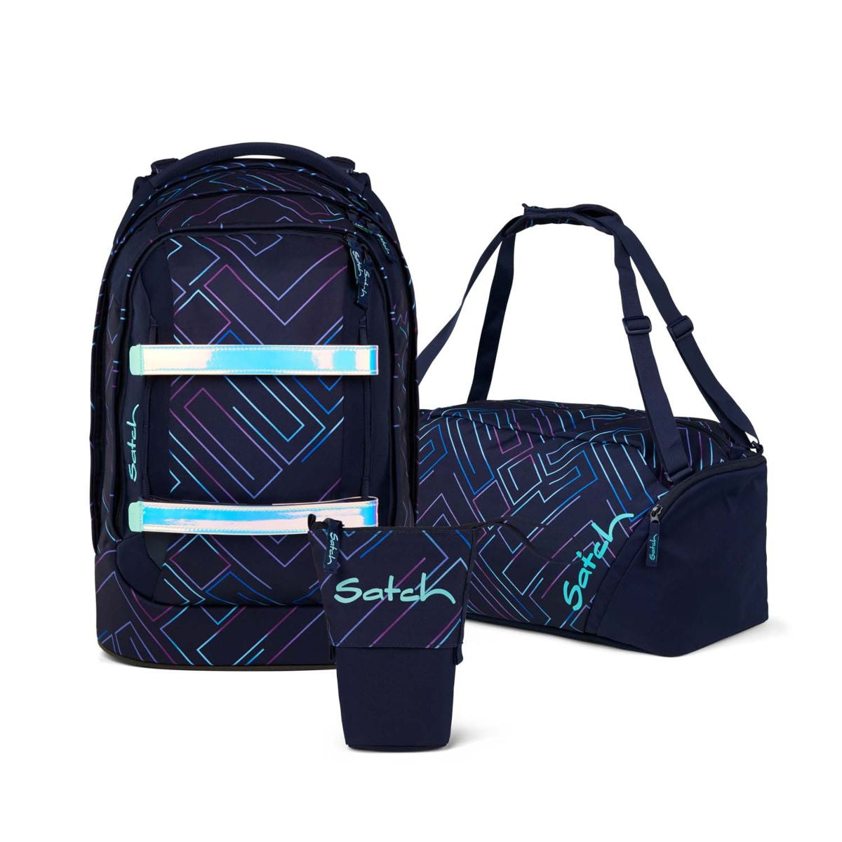 Satch Pack Purple Laser Pencil Slider Edition Schulrucksack Set 3tlg.