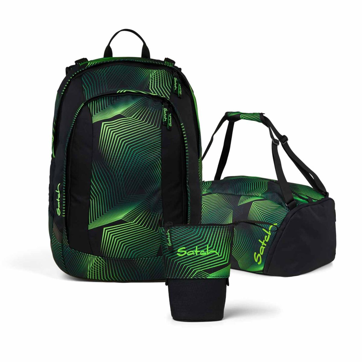 Satch Air Seismic Green Pencil Slider Edition Schulrucksack Set 3tlg.