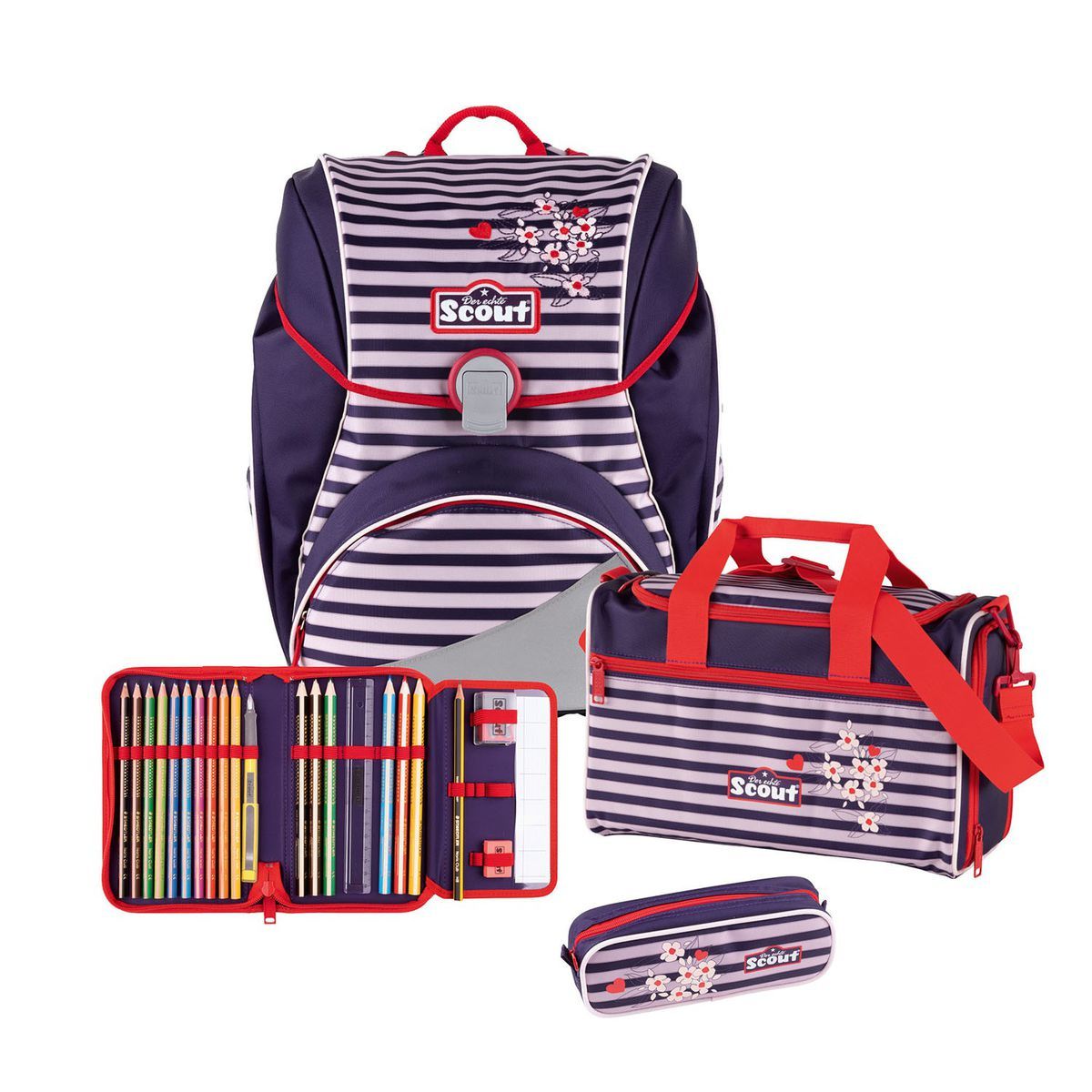 Scout Alpha Happy Stripes Schulrucksack Set 4tlg.