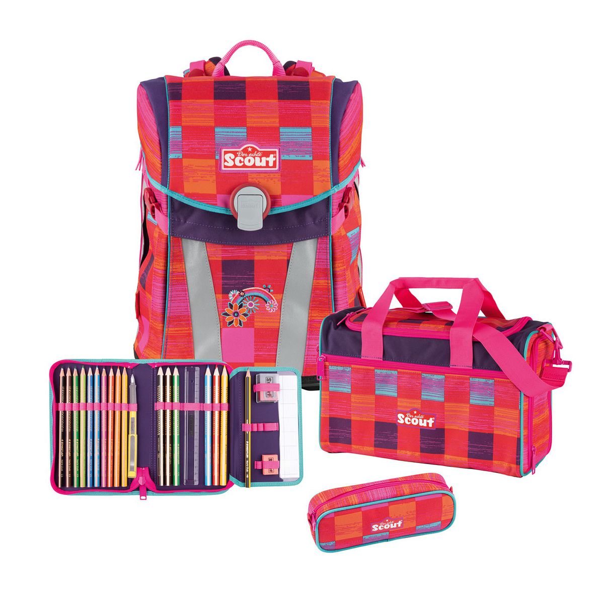 Scout Sunny Pink Rainbow Schulrucksack Set 4tlg.