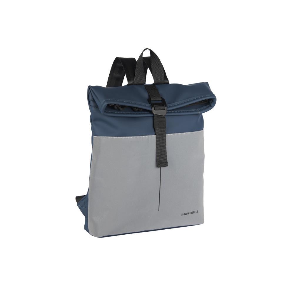 New Rebels Bowie New York Reflective Navy Mini Rolltop Rucksack