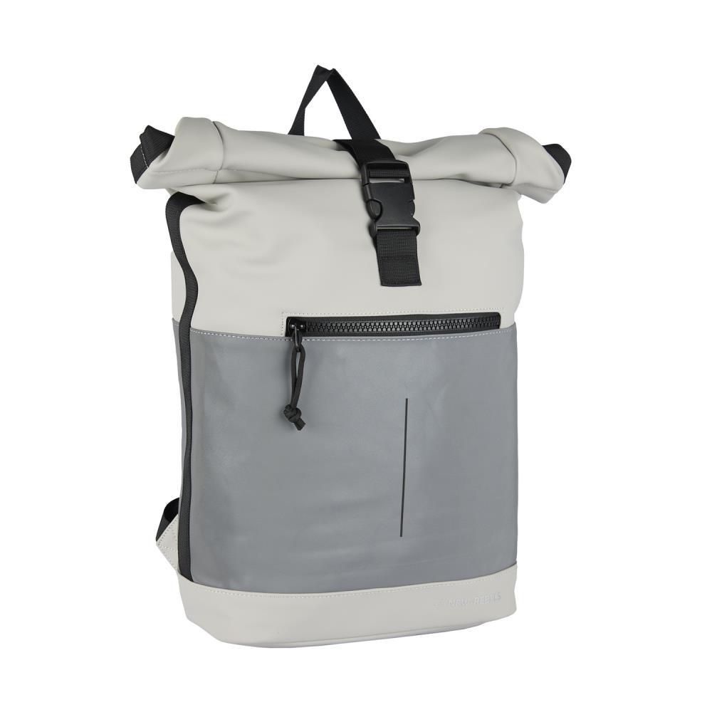 New Rebels Bowie New York Reflective Light Grey Rolltop Rucksack