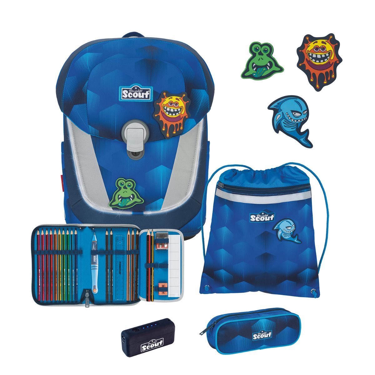 Scout Exklusiv Sunny II Safety Light Funny Freaks Schulranzen Set 5tlg.