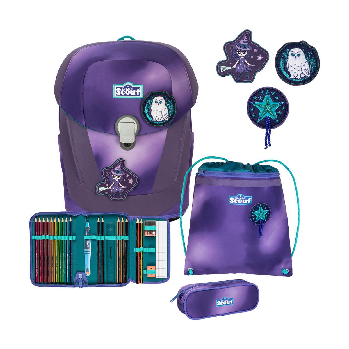 Scout Exklusiv Sunny II Superflash Purple Magic Schulranzen Set 4tlg.