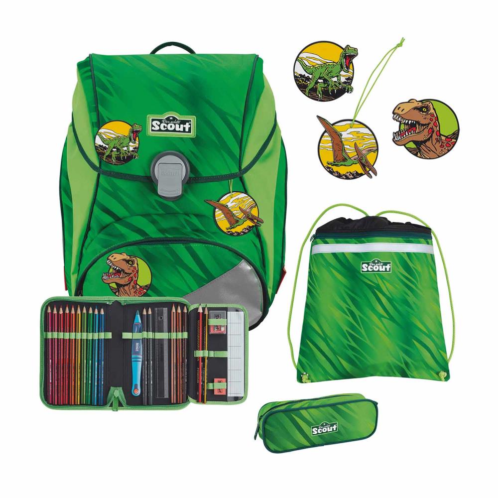 Scout Alpha DIN Dino Rex Schulrucksack Set 4tlg.