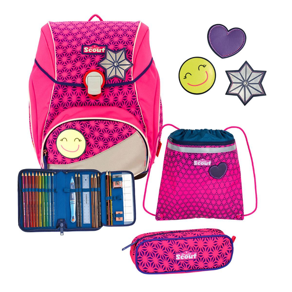 Scout Alpha Pink Glow Neon Safety Schulrucksack Set 4tlg.