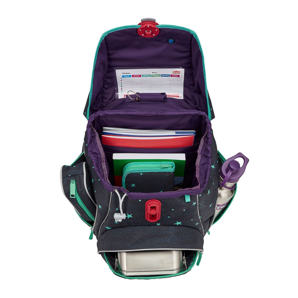 Scout Exklusiv Alpha LED Sternenhimmel Funny Snaps Schulranzen Set 4tlg.