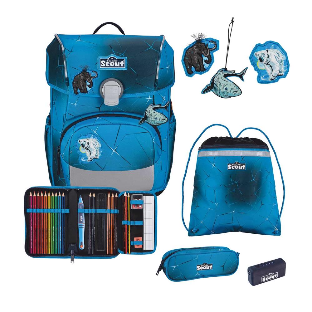 Scout Exklusiv Neo Safety Light Polar Blue Schulranzen Set 5tlg.