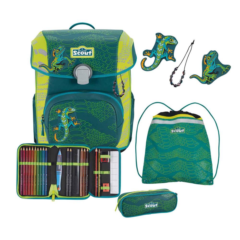 Scout Exklusiv Neo Superflash Extreme Lizard Schulranzen Set 4tlg.