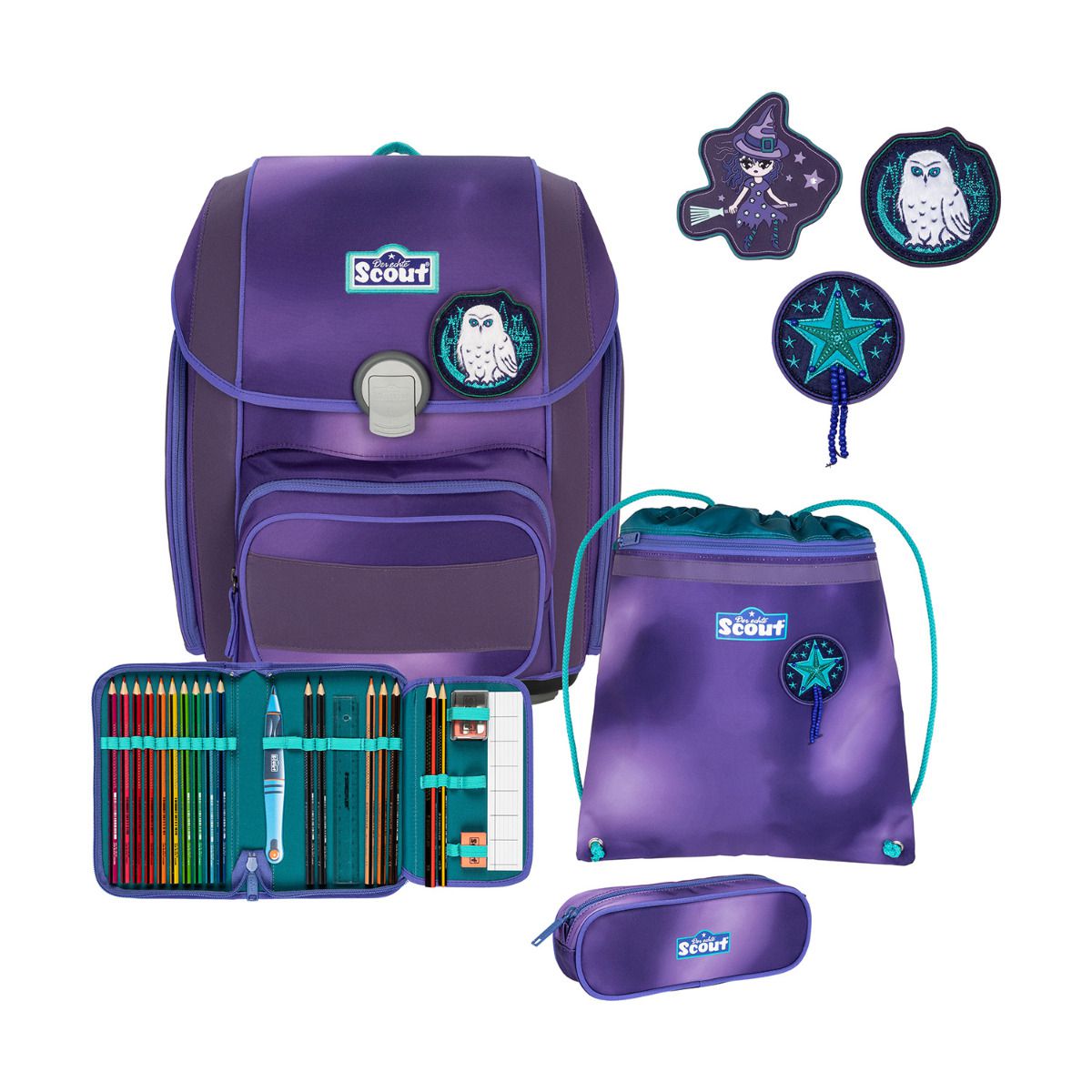 Scout Exklusiv Genius Superflash Purple Magic Schulranzen Set 4tlg.
