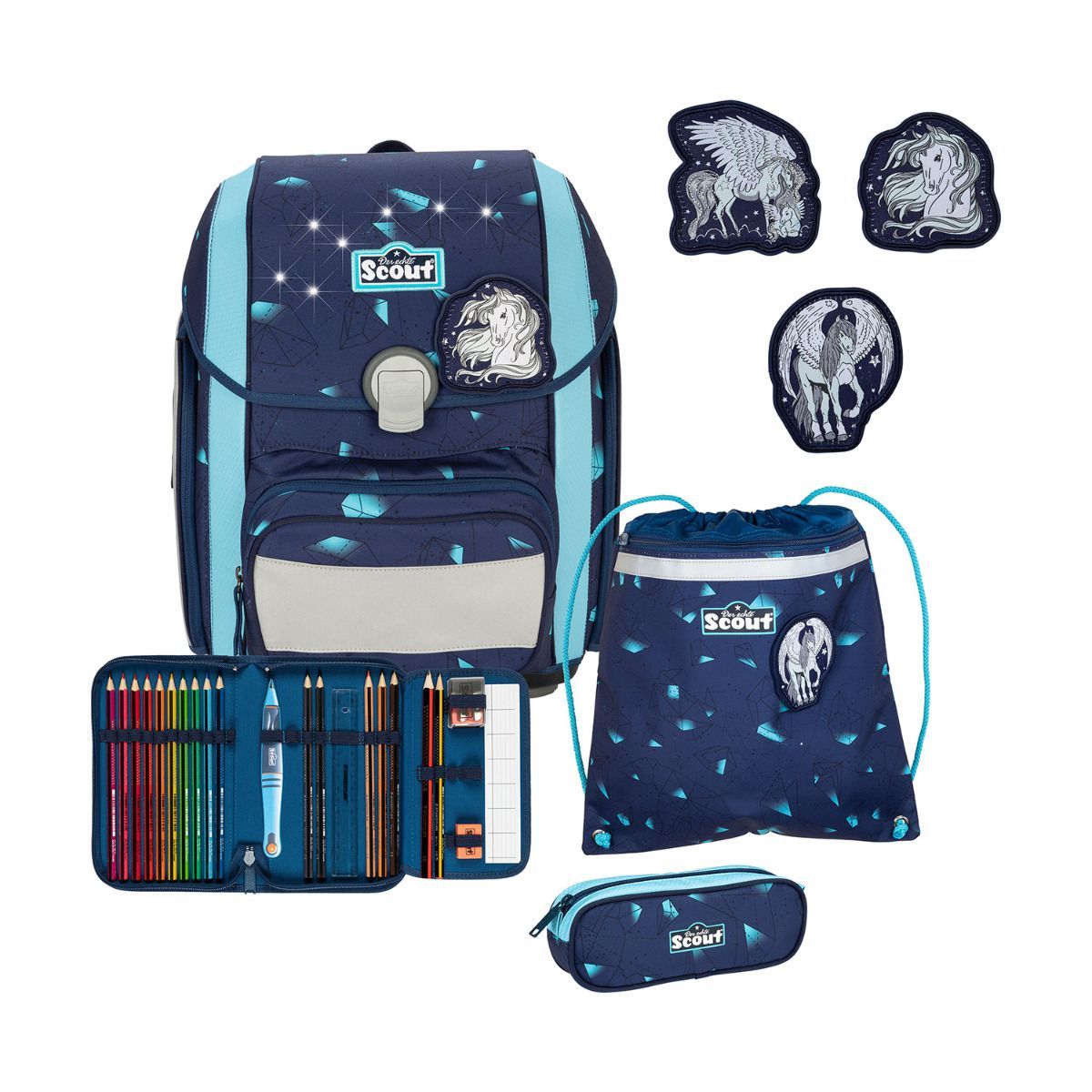 Scout Exklusiv Genius LED Pegasus Schulranzen Set 4tlg.