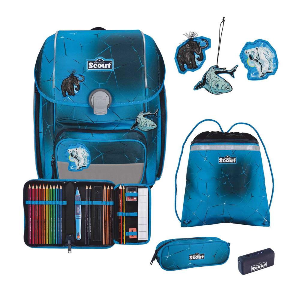 Scout Exklusiv Genius Safety Light Polar Blue Schulranzen Set 5tlg.