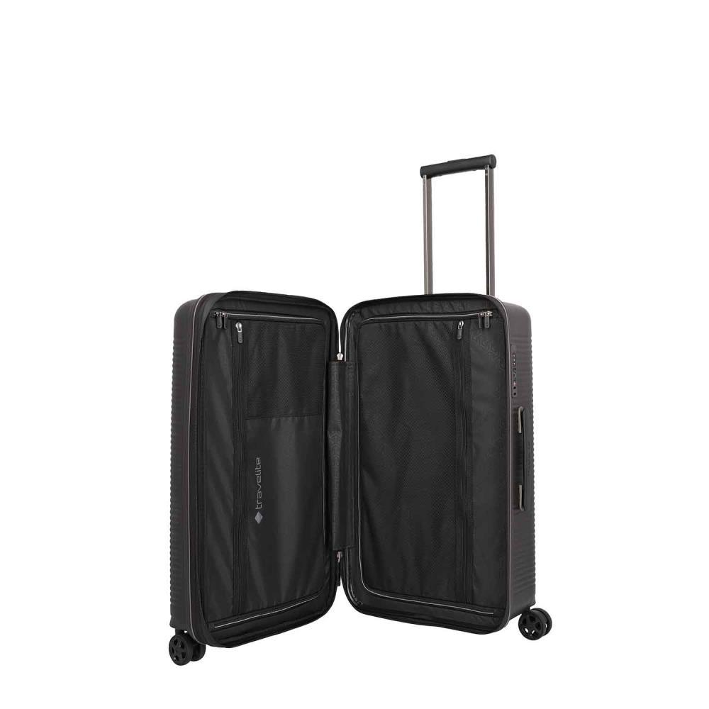 Travelite Roomer Trunk Schwarz 4-Doppelrollen Trolley M 66cm
