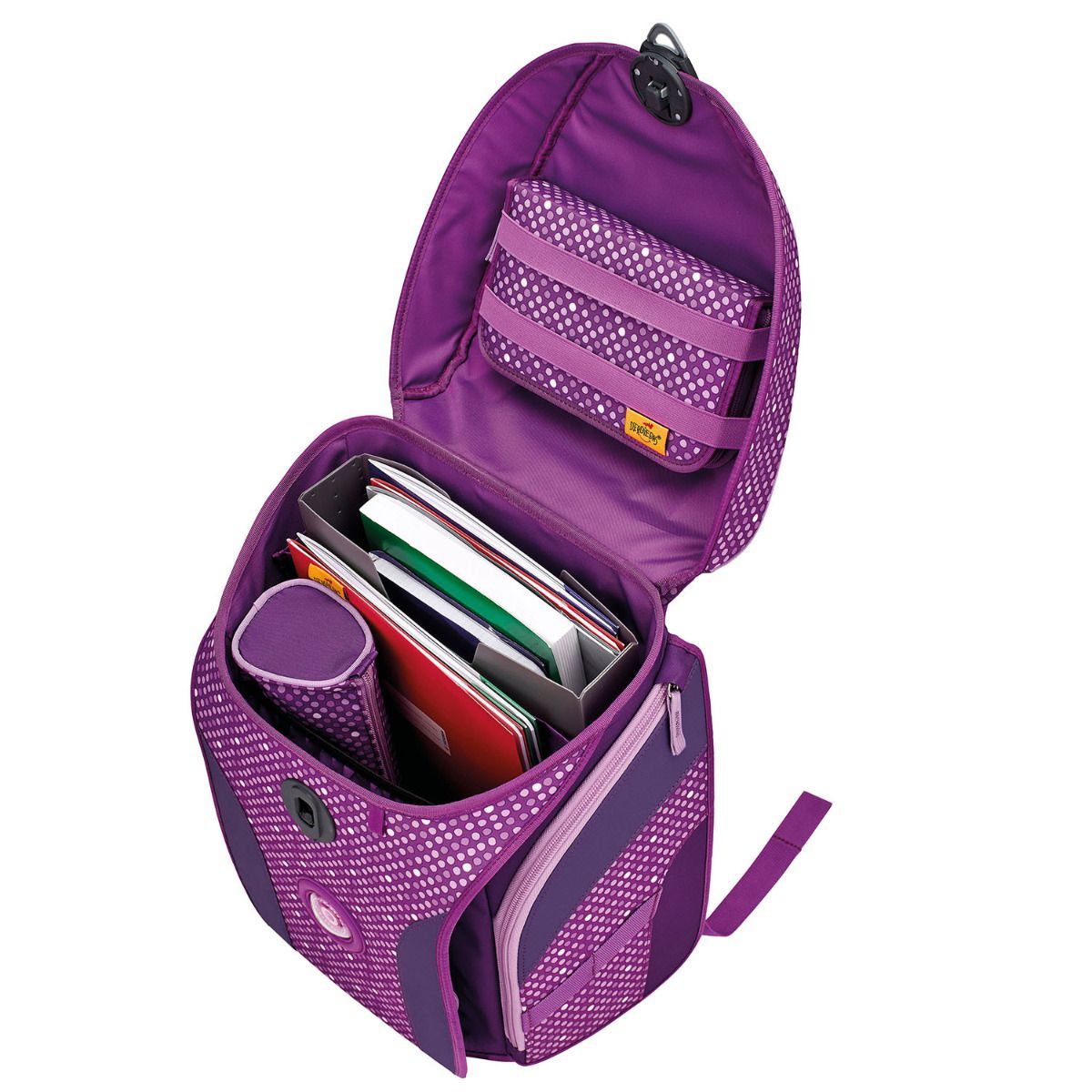 DerDieDas ErgoFlex MAX BUTTONS Purple Dots Schulranzen Set 5tlg.