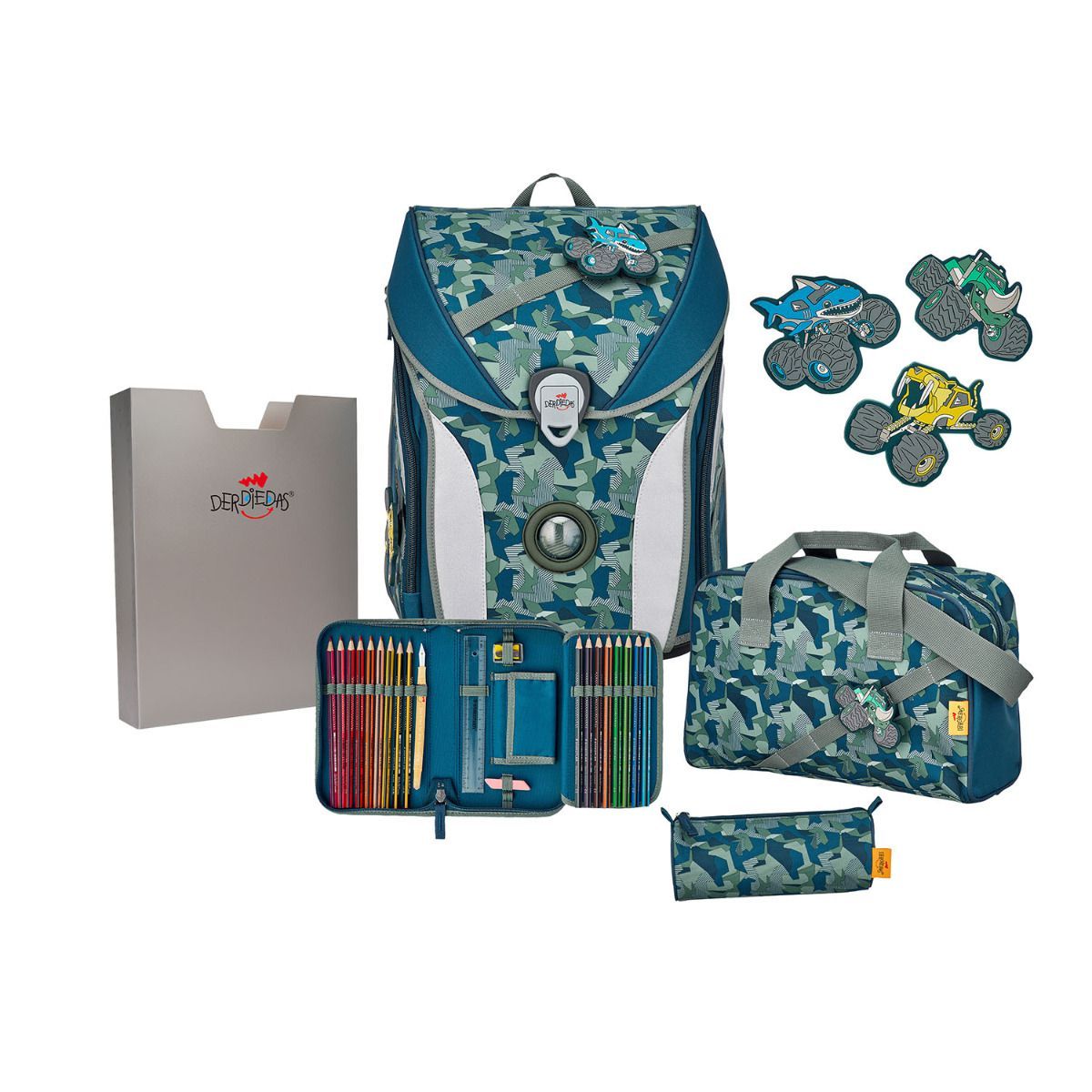 DerDieDas ErgoFlex MAX BUTTONS Monster Truck Schulranzen Set 5tlg.