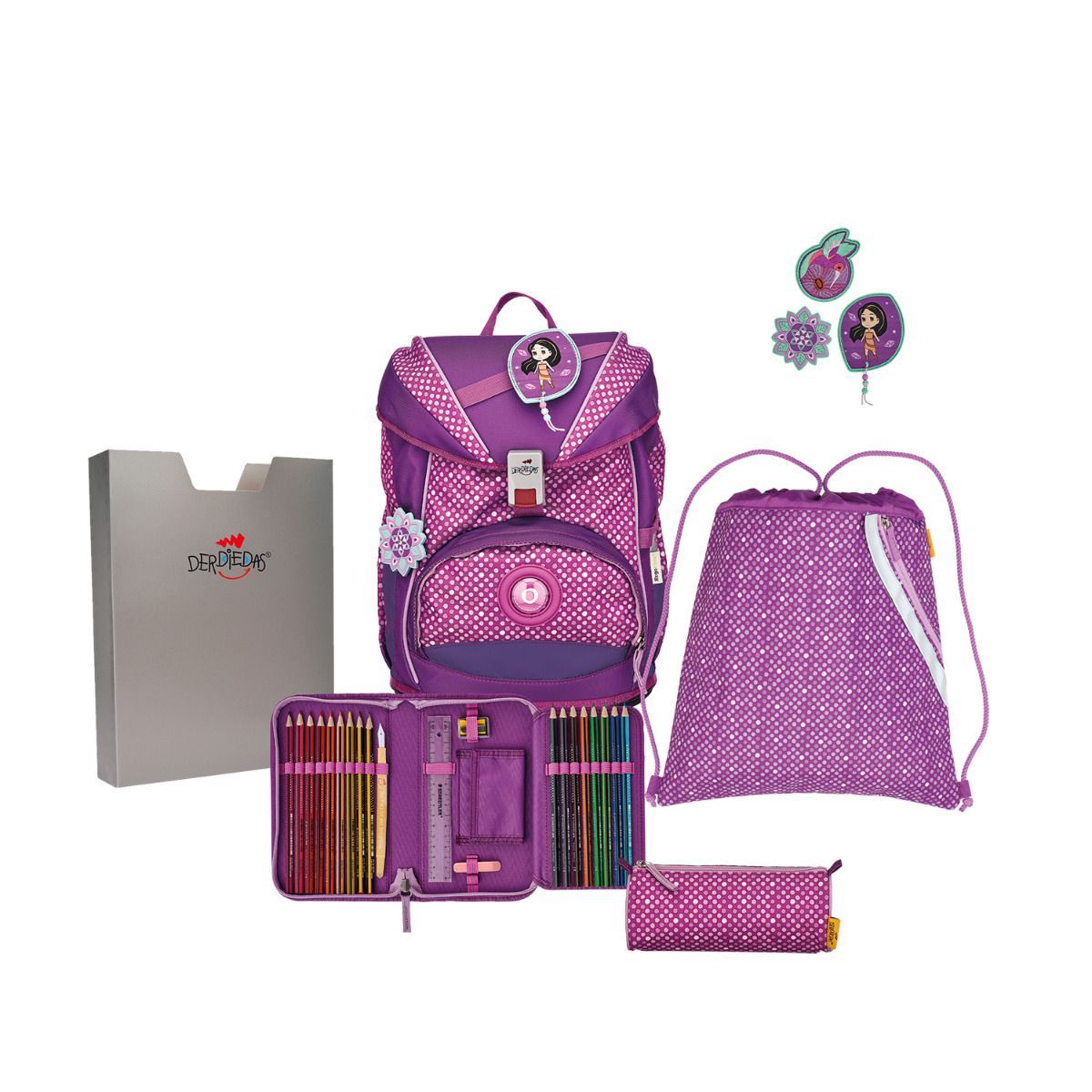 DerDieDas ErgoFlex Purple Dots Schulrucksack Set 5tlg.