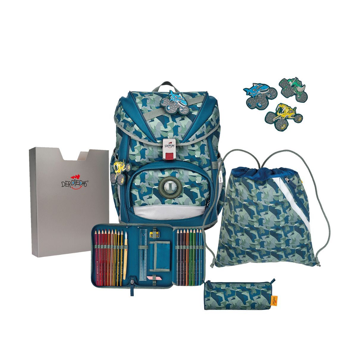 DerDieDas ErgoFlex Monster Truck Schulrucksack Set 5tlg.