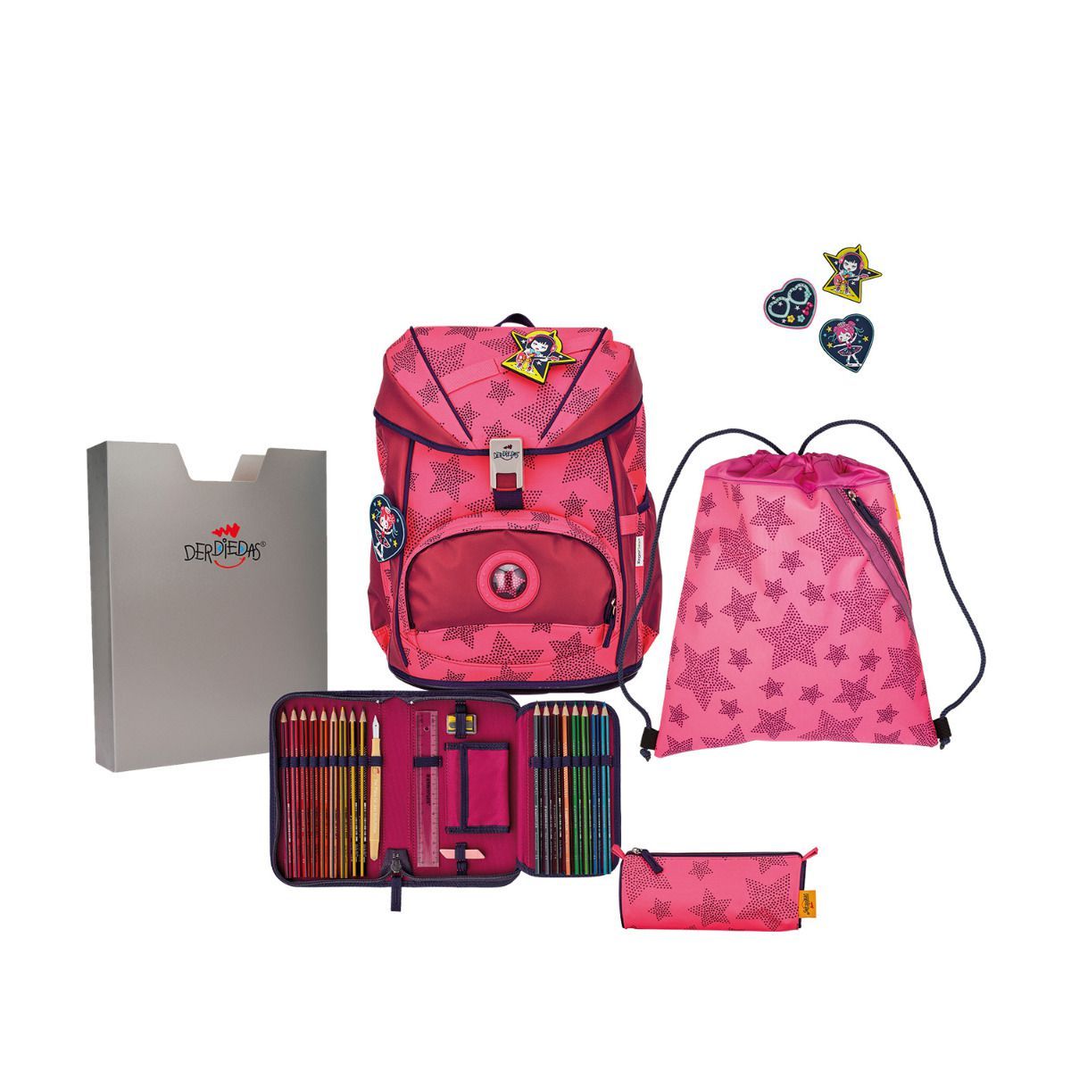 DerDieDas ErgoFlex SUPERFLASH Neon Star Schulrucksack Set 5tlg.