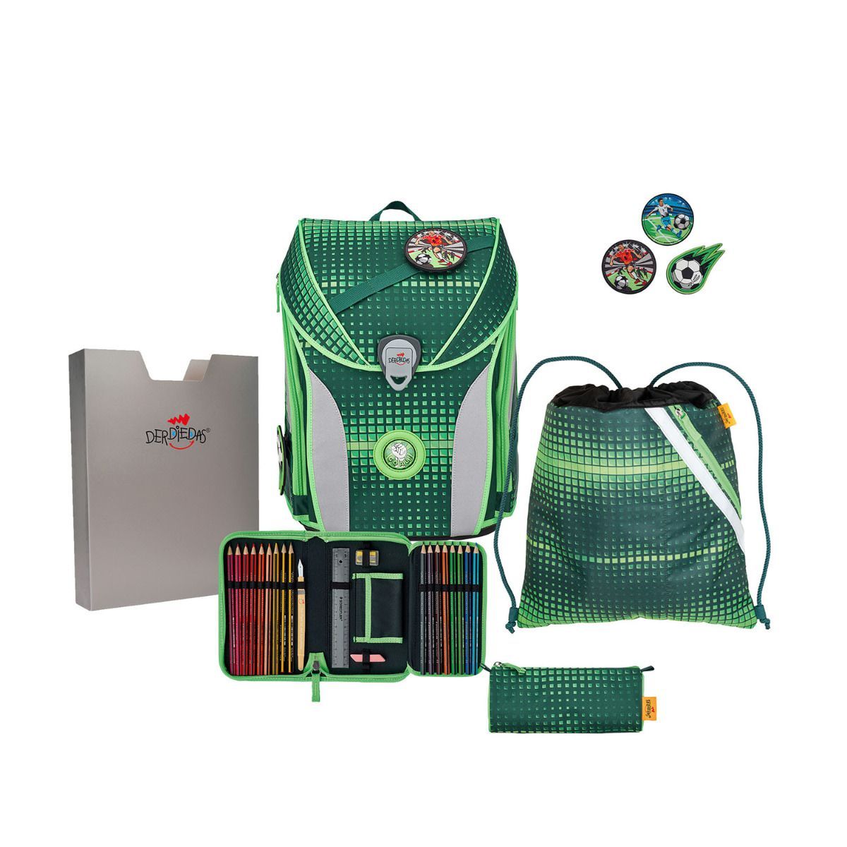 DerDieDas ErgoFlex MAX Soccer Green Schulranzen Set 5tlg.