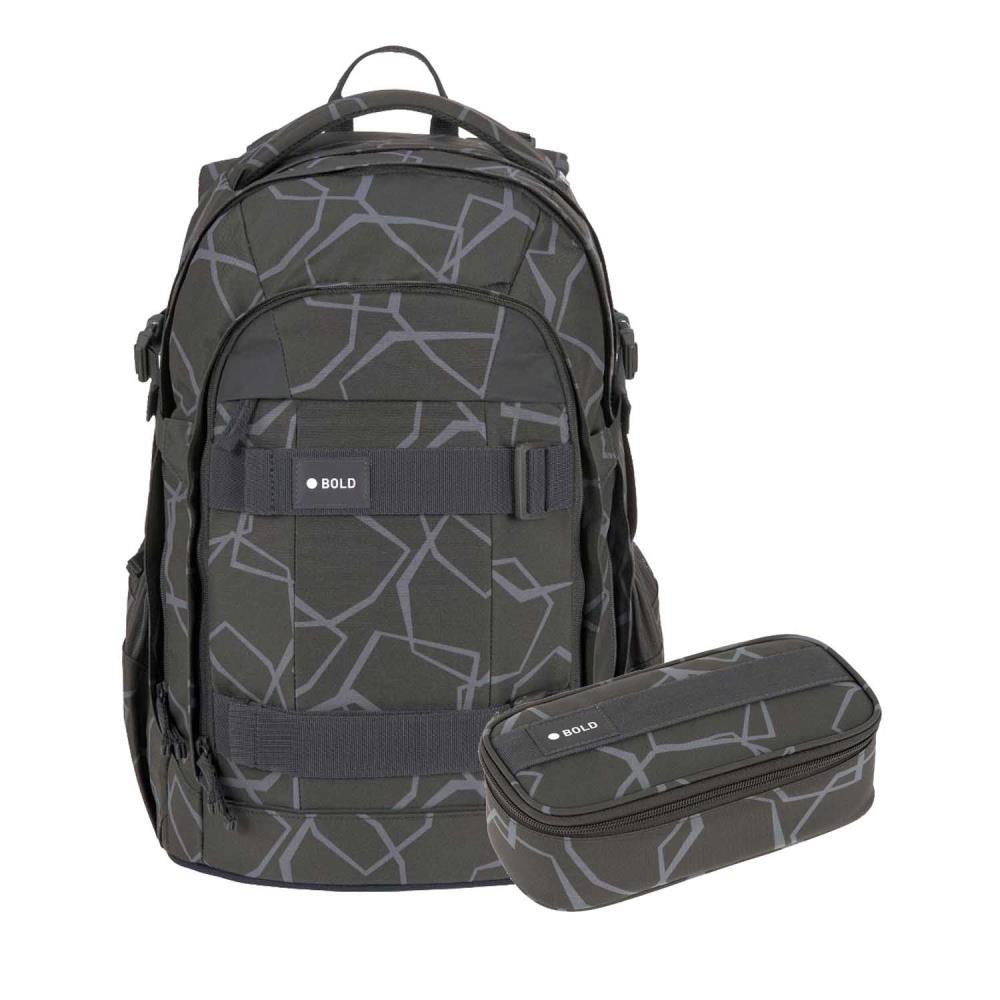 Lässig Bold Origin Edges Grau Schulrucksack Set 2tlg.