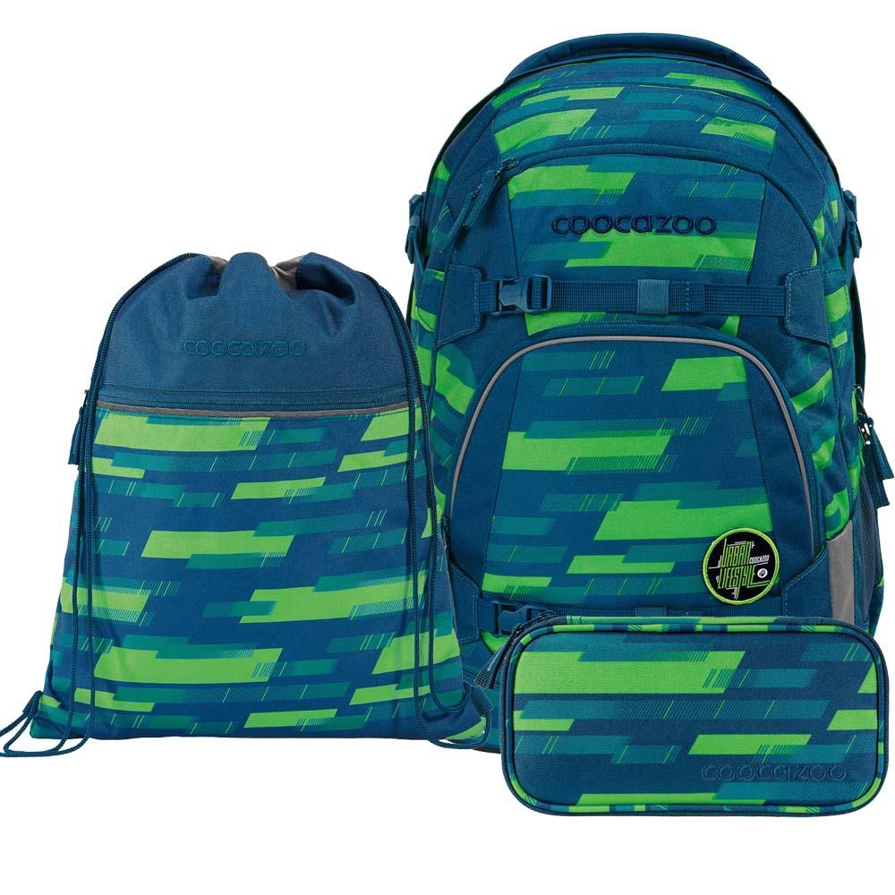 Coocazoo Mate Lime Stripe Schulrucksack Set 3tlg.