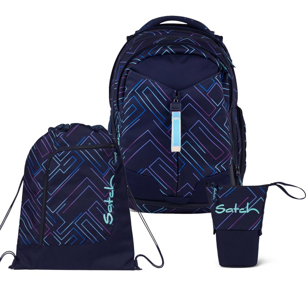 Satch Match Purple Laser Pencil Slider Light Edition Schulrucksack Set 3tlg.