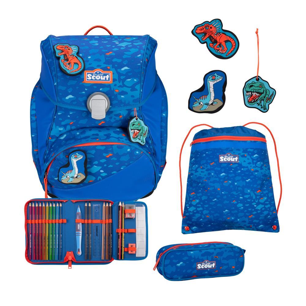 Scout Exklusiv Alpha Superflash Blue Dino Schulrucksack Set 4tlg.