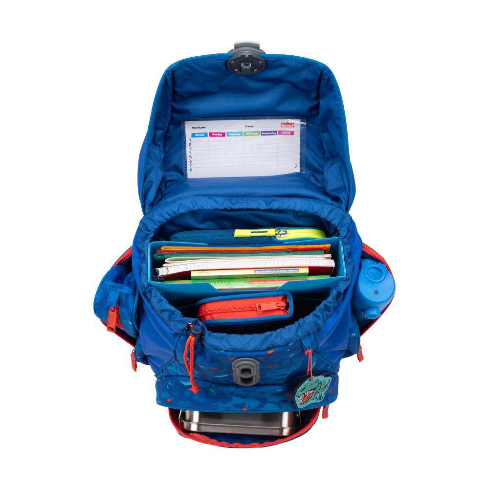 Scout Exklusiv Alpha Superflash Blue Dino Schulrucksack Set 4tlg.