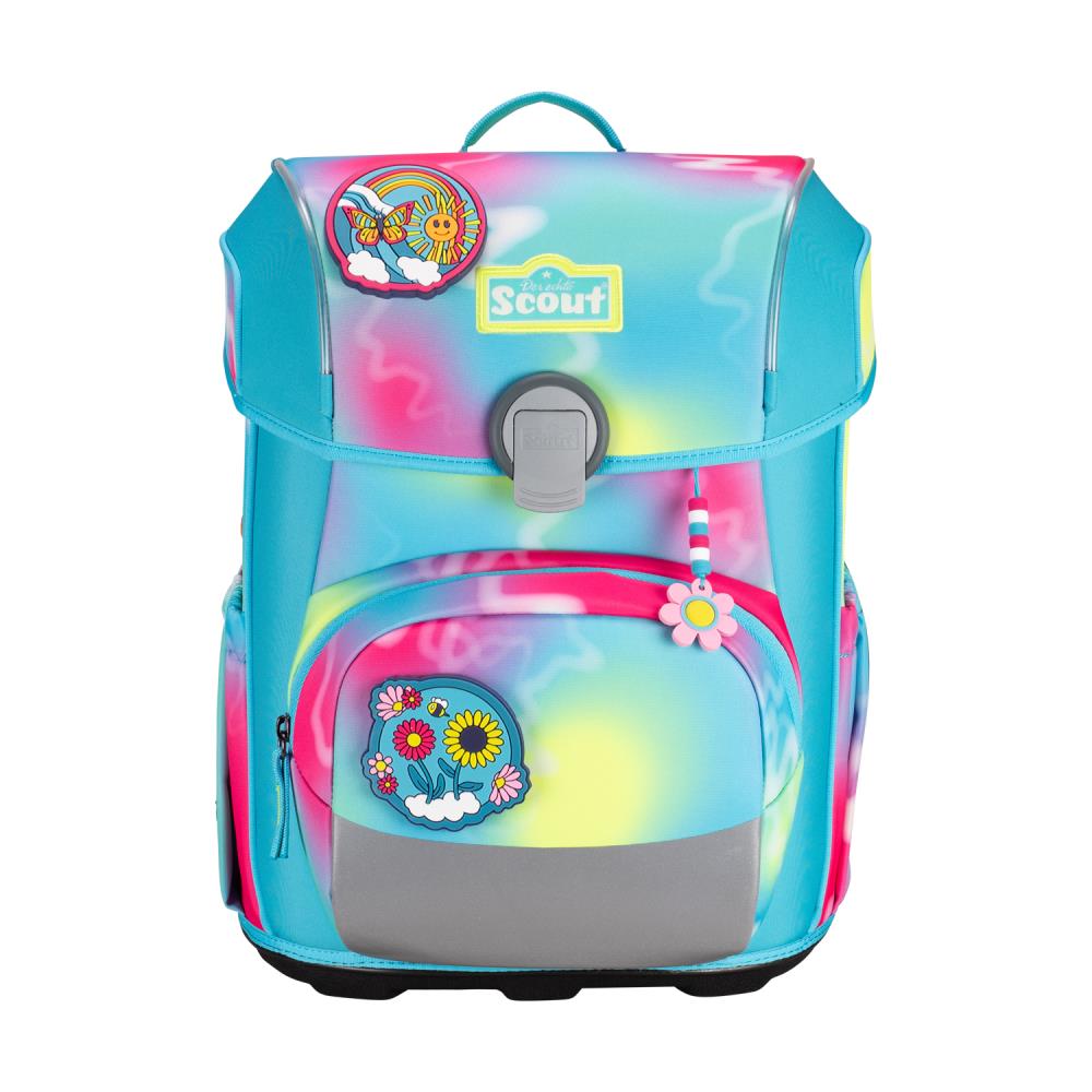 Scout Exklusiv Neo Safety Light Happy Rainbow Schulranzen Set 5tlg.