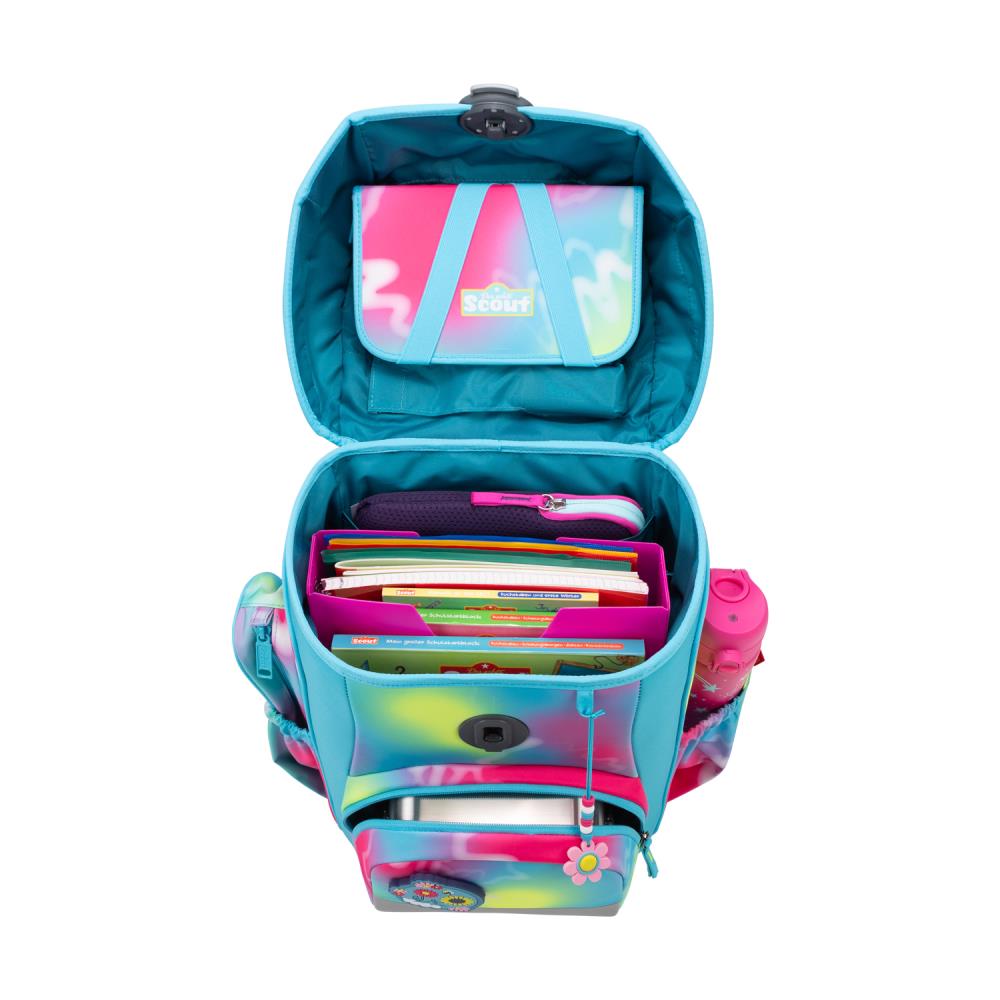 Scout Exklusiv Neo Safety Light Happy Rainbow Schulranzen Set 5tlg.