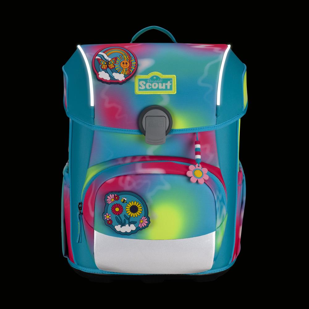 Scout Exklusiv Neo Safety Light Happy Rainbow Schulranzen Set 5tlg.