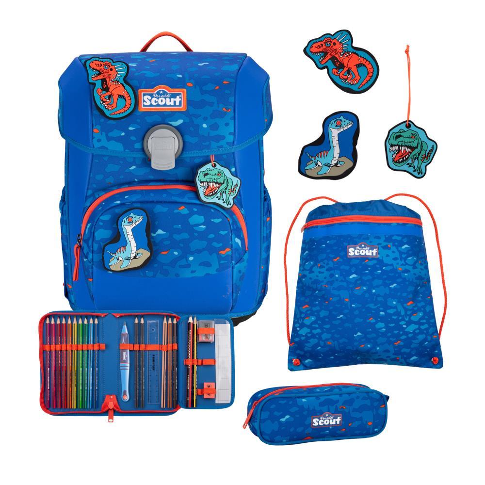 Scout Exklusiv Neo Superflash Blue Dino Schulranzen Set 4tlg.