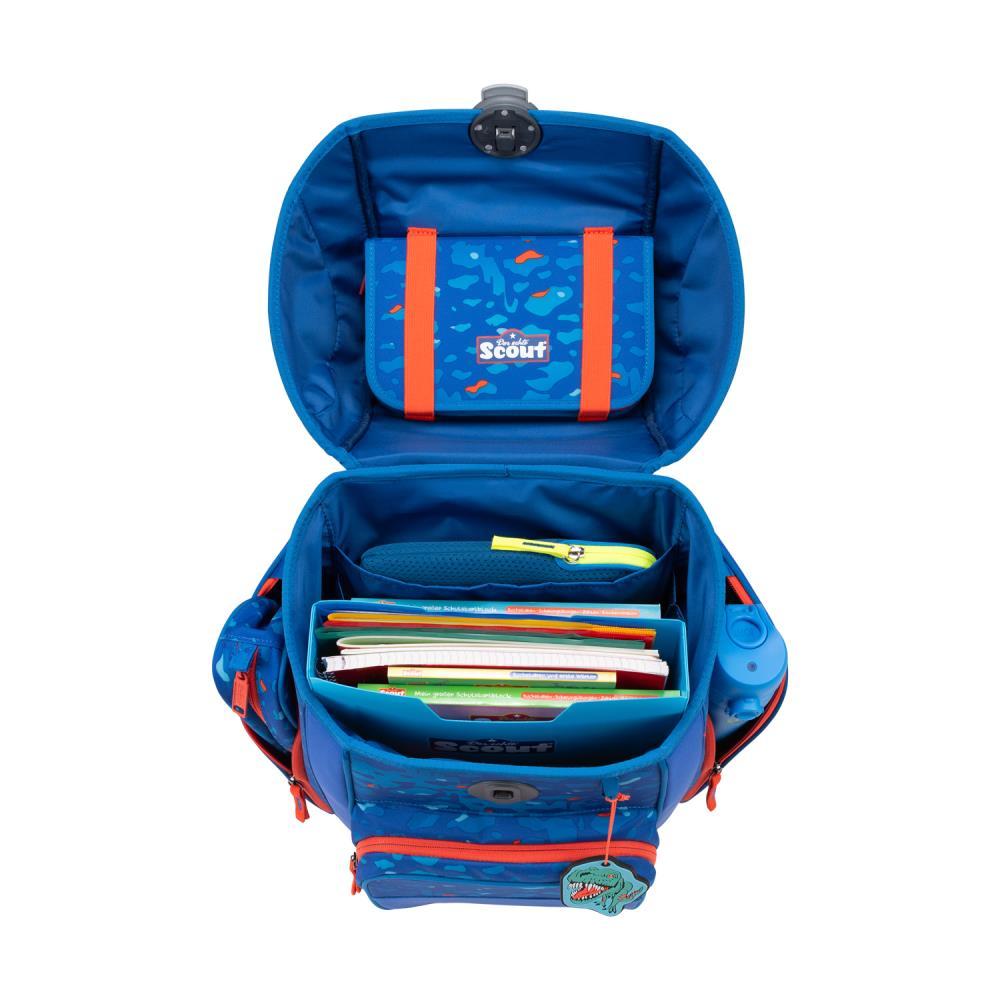 Scout Exklusiv Genius Superflash Blue Dino Schulranzen Set 4tlg.