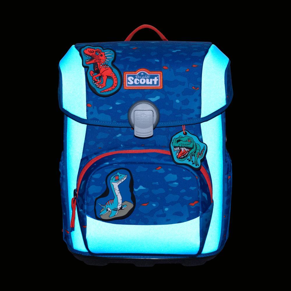 Scout Exklusiv Neo Superflash Blue Dino Schulranzen Set 4tlg.