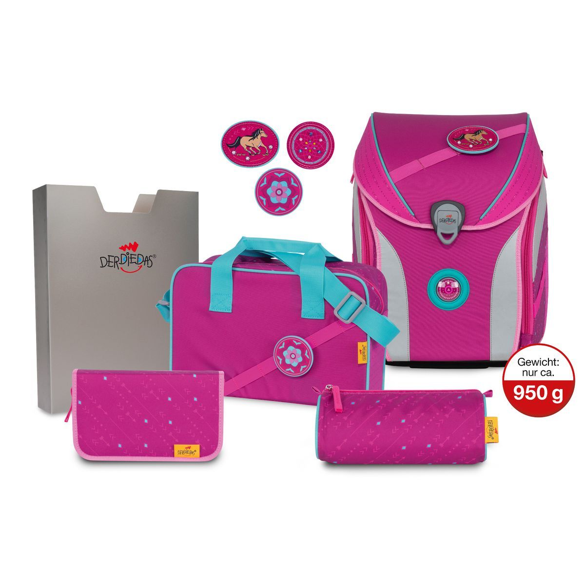 DerDieDas ErgoFlex MAX BUTTONS Boho Schulranzen Set 5tlg.