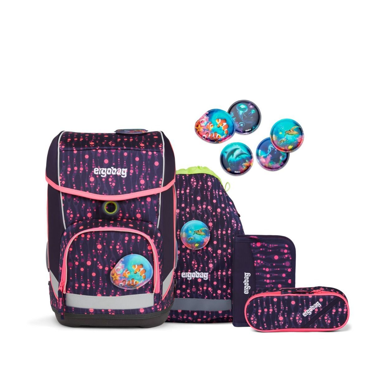 Ergobag Cubo Bärmuda Viereck LUMI Edition Schulranzen Set 5tlg.