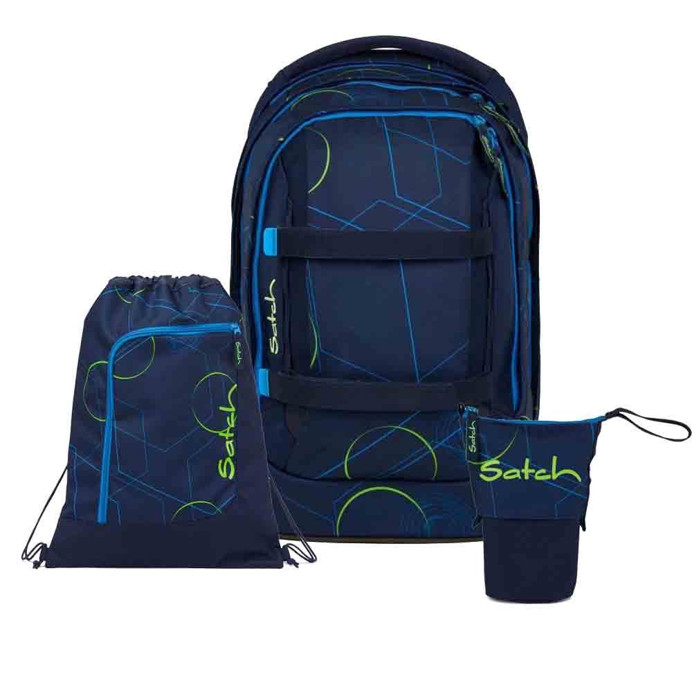 Satch Pack Blue Tech Pencil Slider Light Edition Schulrucksack Set 3tlg.