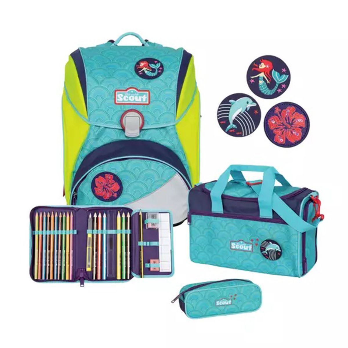 Scout Alpha DIN Funny Snaps Wellenspiel Schulrucksack Set 4tlg.