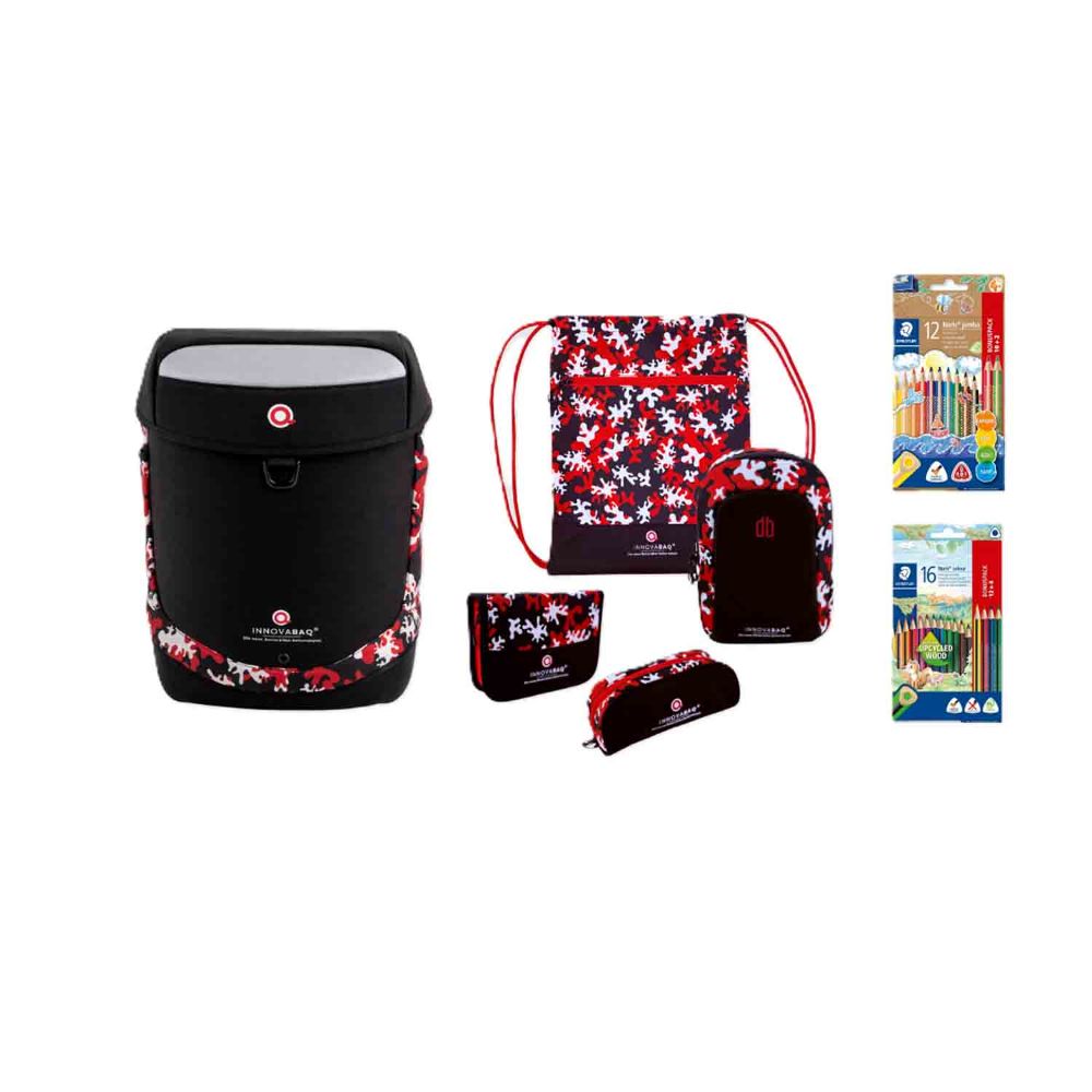 Innovabaq Nero Rosso Schulranzen Set 5tlg.