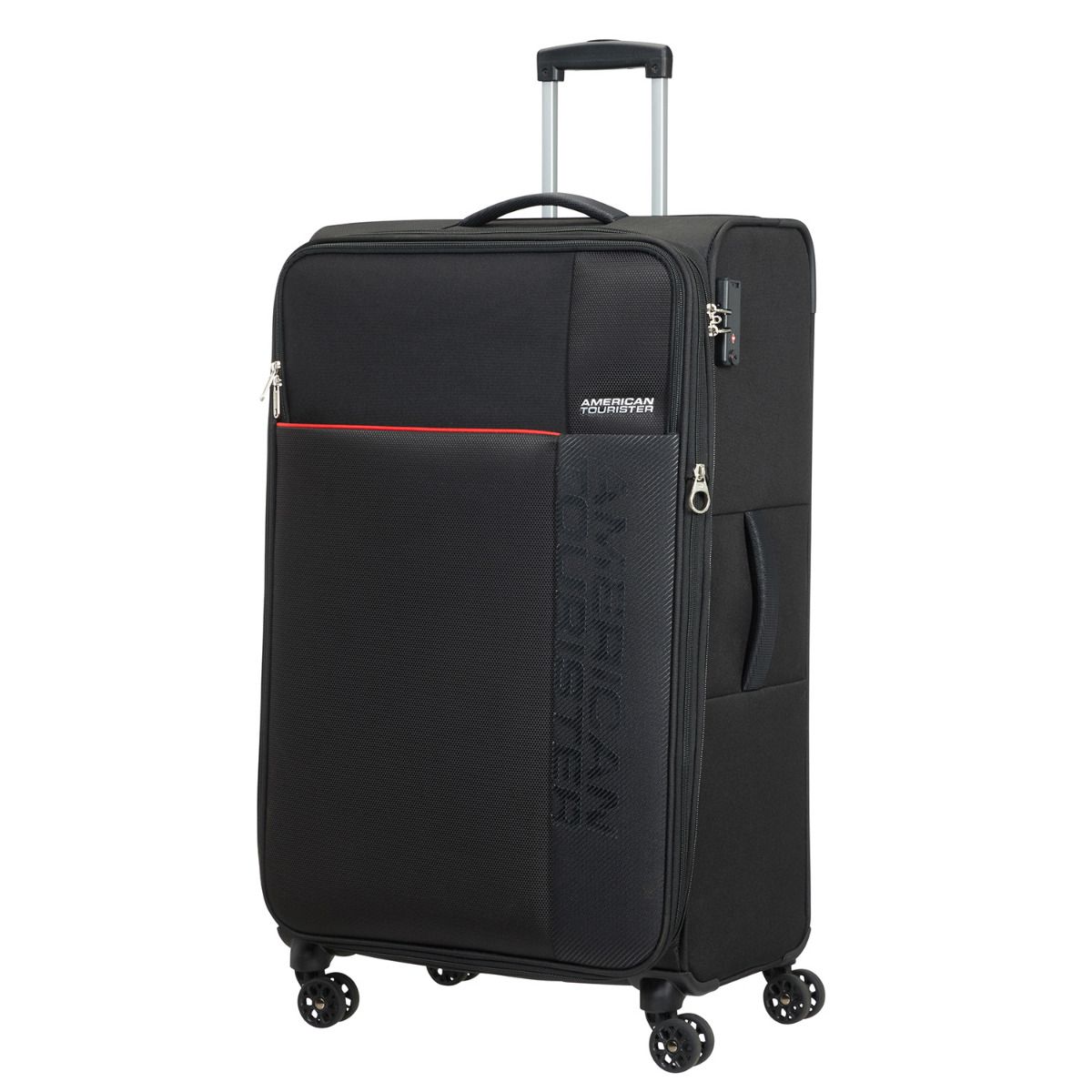 American Tourister Fun Cruise Black Red 4 Doppelrollen Trolley L 80cm