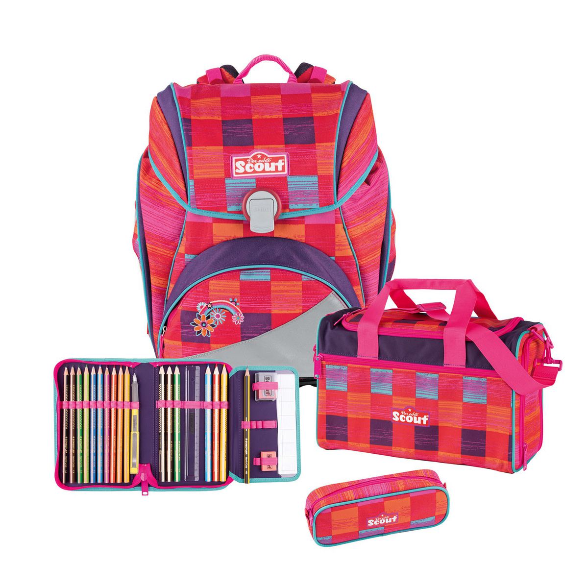 Scout Alpha Pink Rainbow Schulrucksack Set 4tlg.