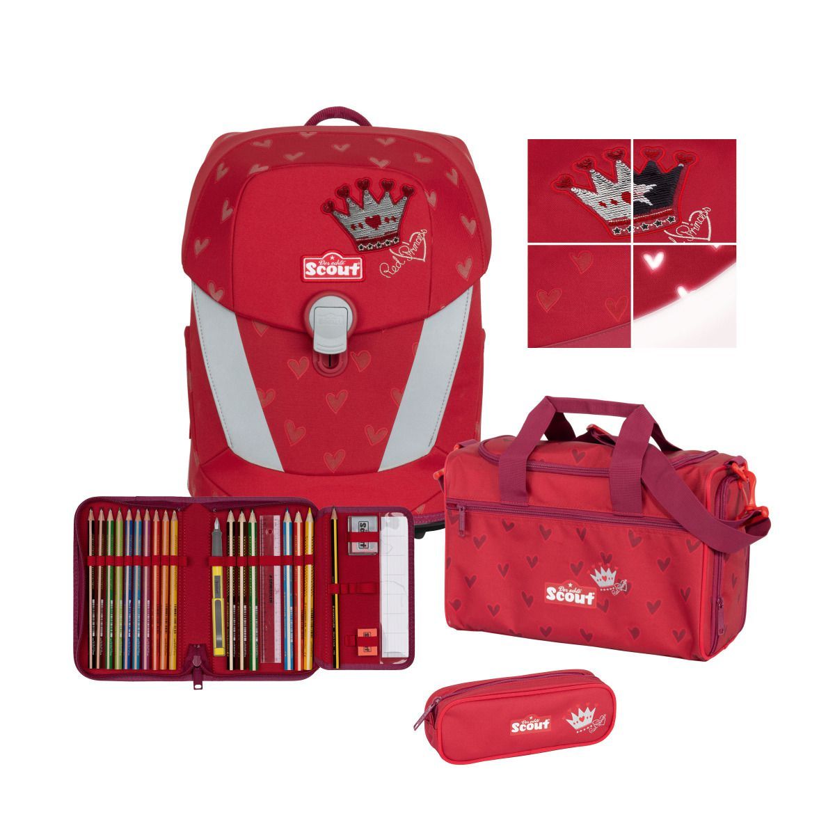 Scout Sunny II Exklusiv Premium Red Princess Schulranzen Set 4tlg.