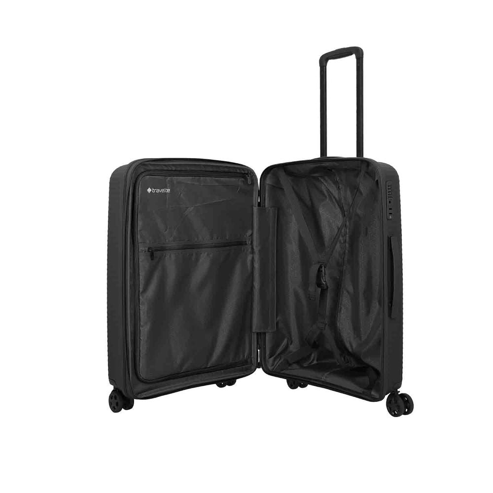 Travelite Air Stripe Schwarz 4-Doppelrollen Trolley M erweiterbar 66cm