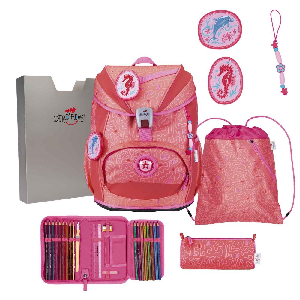 DerDieDas ErgoFlex Light Superflash Exklusiv Coral Reef Schulrucksack Set 5tlg.