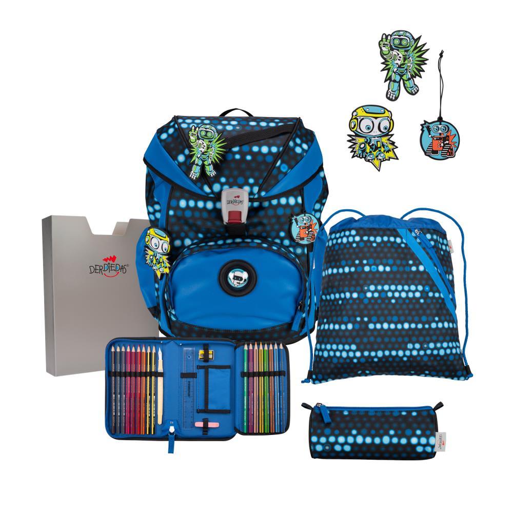 DerDieDas ErgoFlex Superflash Blue Robot Limited Edition Schulrucksack Set 5tlg.