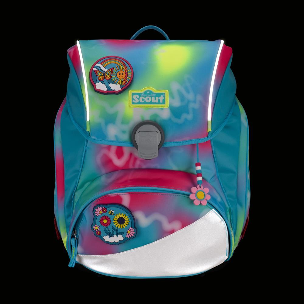 Scout Exklusiv Alpha Safety Light Happy Rainbow Schulrucksack Set 5tlg.